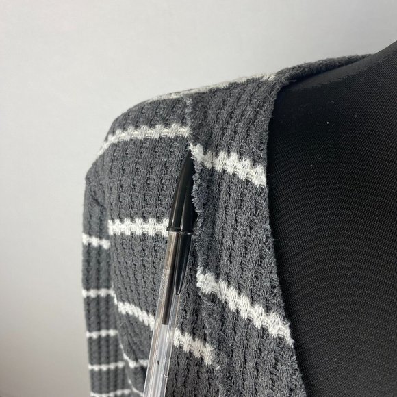 Altar'd State S Gray White Stripe Waffle Knit Long Sleeve Top Rounded Hem - Picture 3 of 12